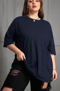 Tumši zils sieviešu kokvilnas tops - lielie izmēri sievietēm