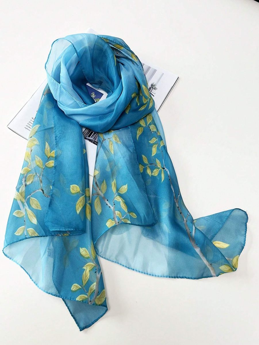 Tirkīzzila šallīte ar ziediem, lielie izmēri i-veikalā jandase.lv