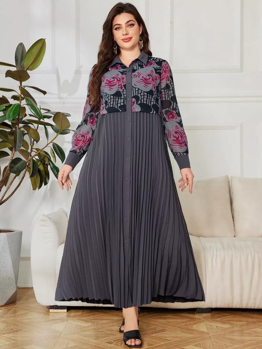 Gofrēta kleita ar rožu ziediem, lielie izmēri i-veikalā jandase.lv