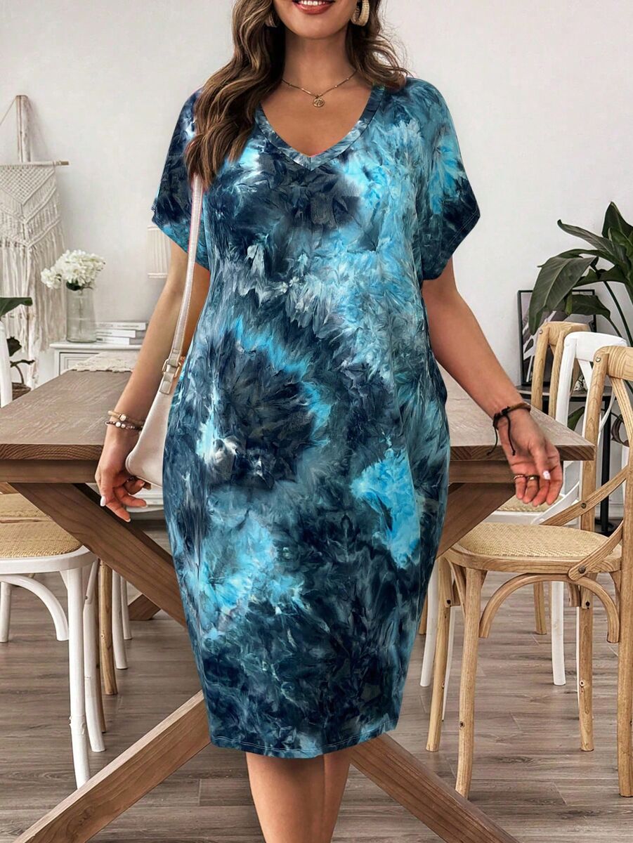 Kleita ar zili mistrotu rakstu, lielie izmēri i-veikalā jandase.lv