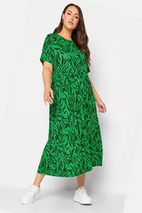 Zaļa kleita ar viļņu rakstu - lielie izmēri sievietēm