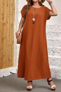Ķieģeļsarkana garā kleita ikdienai - lielie izmēri sievietēm