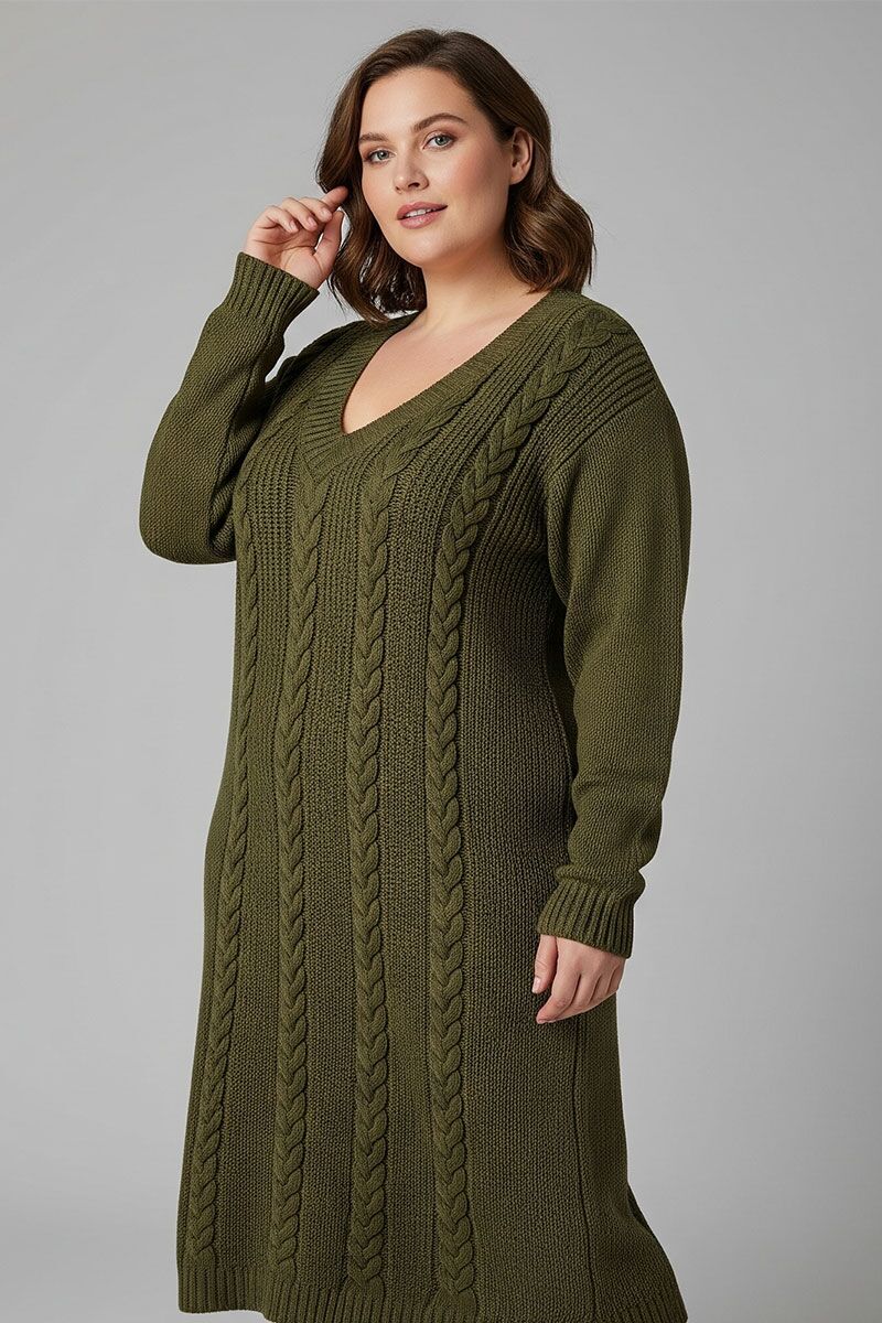 Zaļa adīta kleita, lielie izmēri i-veikalā jandase.lv