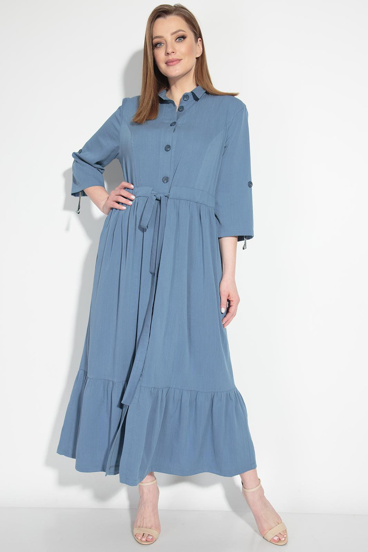 Zila garā kleita ar volānu, lielie izmēri i-veikalā jandase.lv