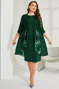 Tumši zaļa svētku kleita ar ziedu rakstu - lielie izmēri sievietēm