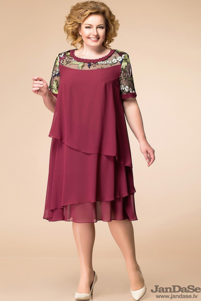 Bordo krāsas šifona svētku kleita, lielie izmēri i-veikalā jandase.lv