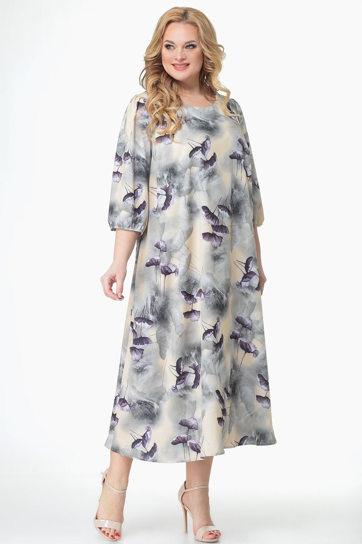 NAV PIEEJAMS | Недоступен | Out Of Stock Gaiši pelēka kleita ar ziediem, lielie izmēri i-veikalā jandase.lv