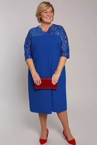 Rudzupuķu zila kleita ar mežģīnēm - lielie izmēri sievietēm