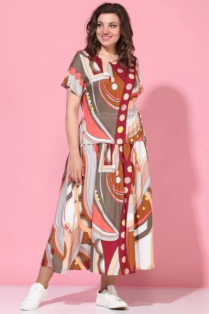 NAV PIEEJAMS | Недоступен | Out Of Stock Vasaras kleita sarkanīgos toņos, lielie izmēri i-veikalā jandase.lv