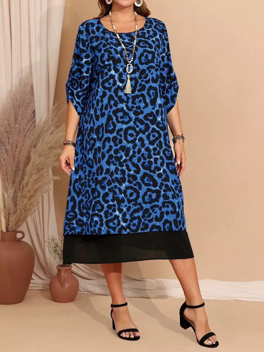 Zila kleita ar leopardrakstu, lielie izmēri i-veikalā jandase.lv