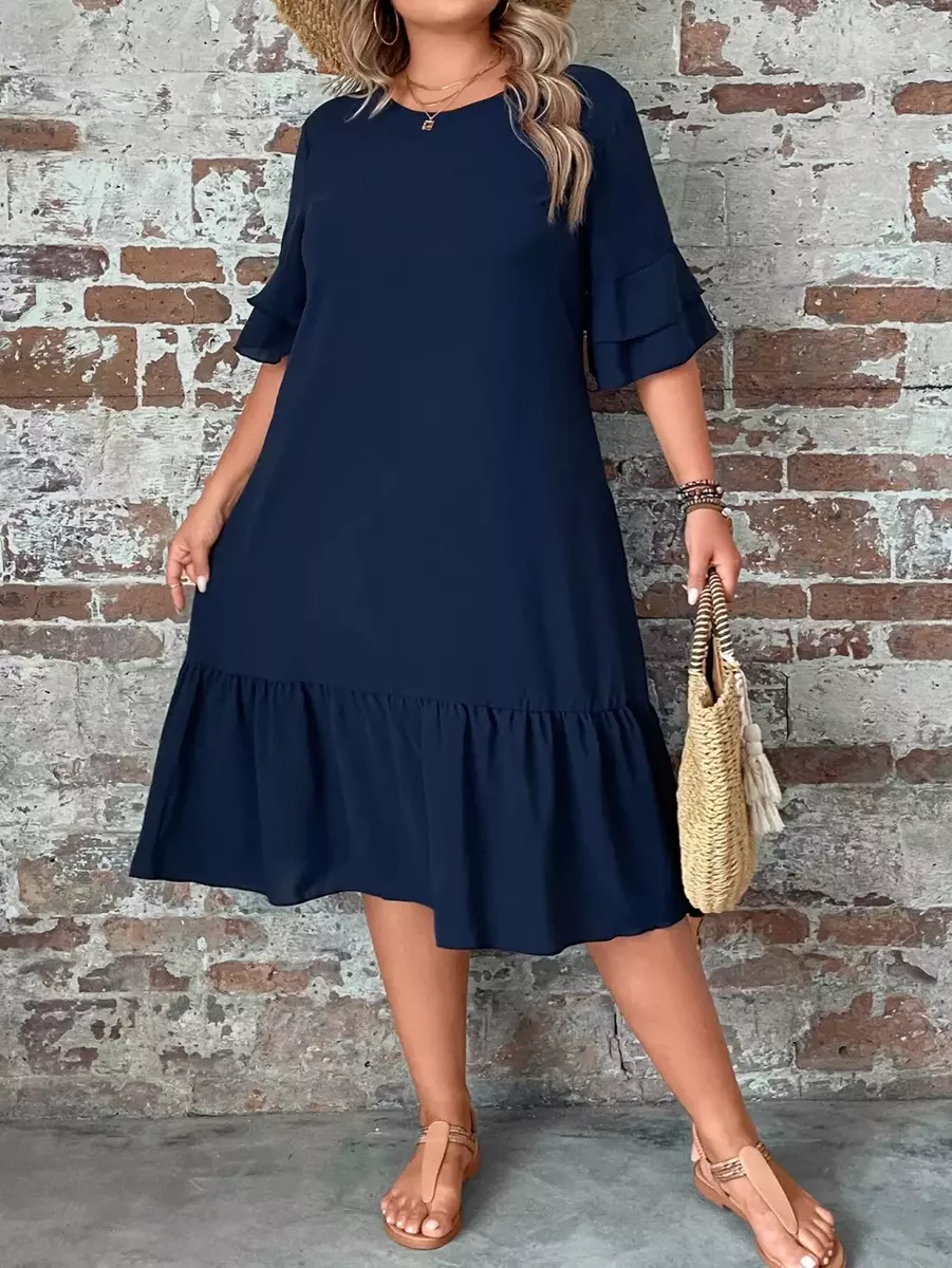 Vienkārša kleita ar volānu piedurknēm, lielie izmēri i-veikalā jandase.lv