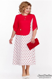Koša kleita vasarai ar sarkanu augšdaļu - lielie izmēri sievietēm