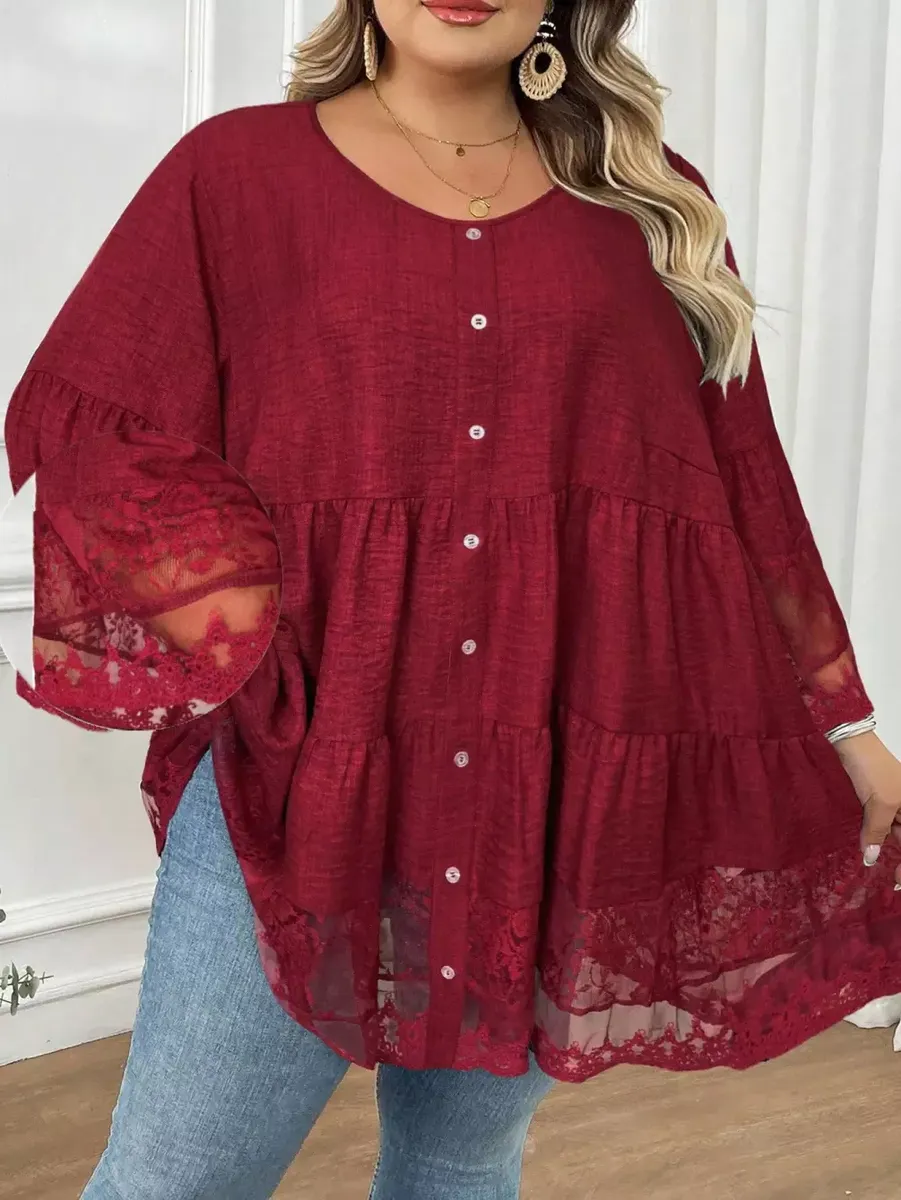 Bordo tunika ar mežģīnēm, lielie izmēri i-veikalā jandase.lv