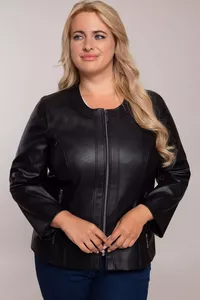 Melna eko ādas jaka - lielie izmēri sievietēm