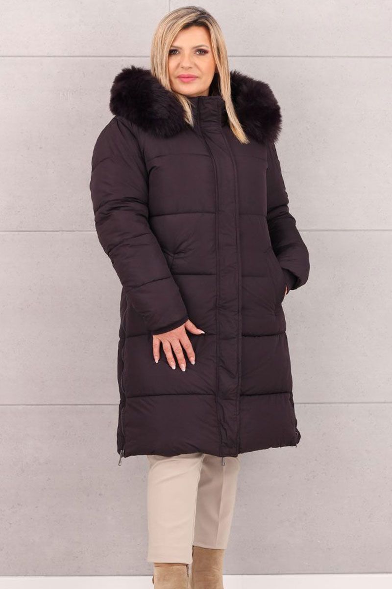 Tumšs plūmju krāsas mētelis ziemai, lielie izmēri i-veikalā jandase.lv