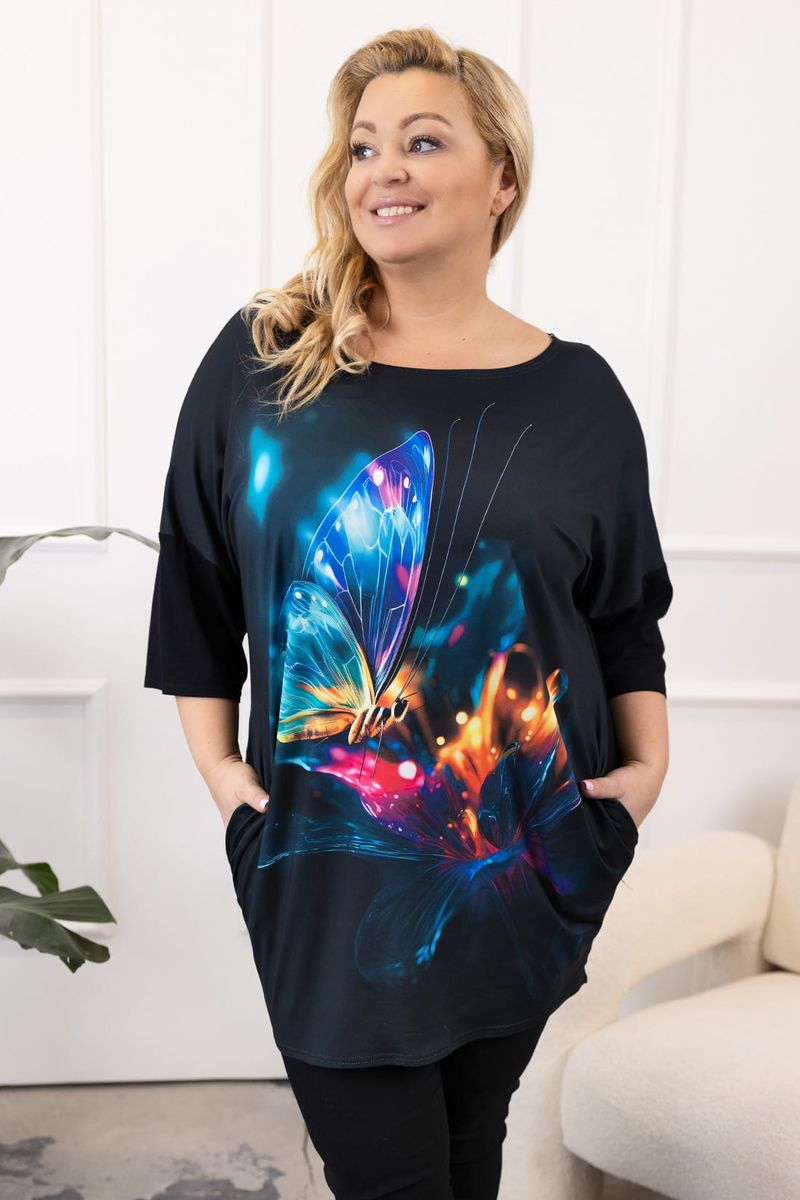 Melna tunikkleita ar košu zīmējumu, lielie izmēri i-veikalā jandase.lv