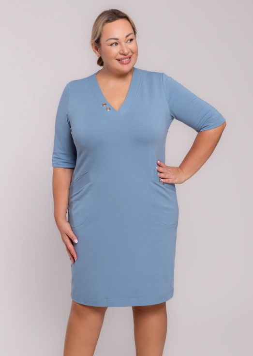 Gaiši zila kokvilnas kleita, lielie izmēri i-veikalā jandase.lv