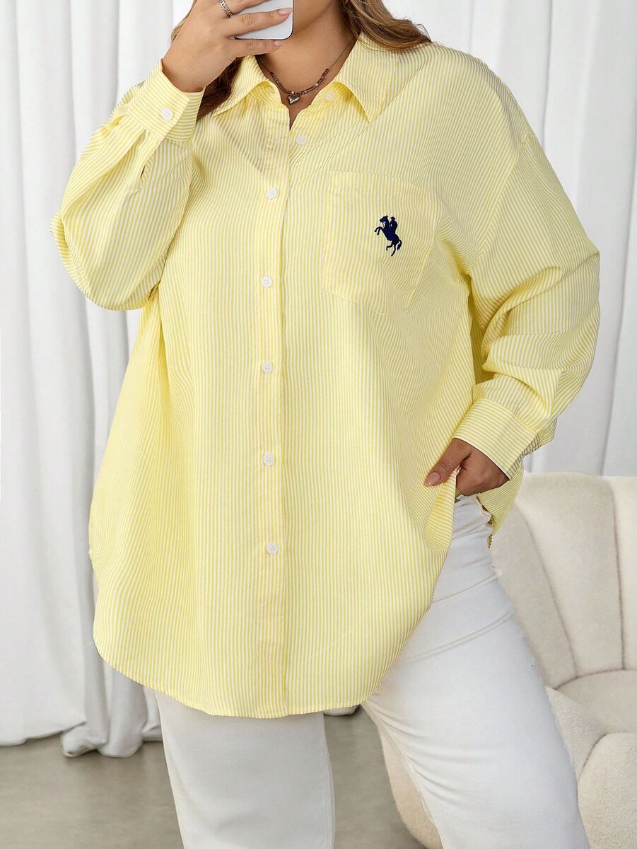 Dzeltena blūze ar svītriņām, lielie izmēri i-veikalā jandase.lv