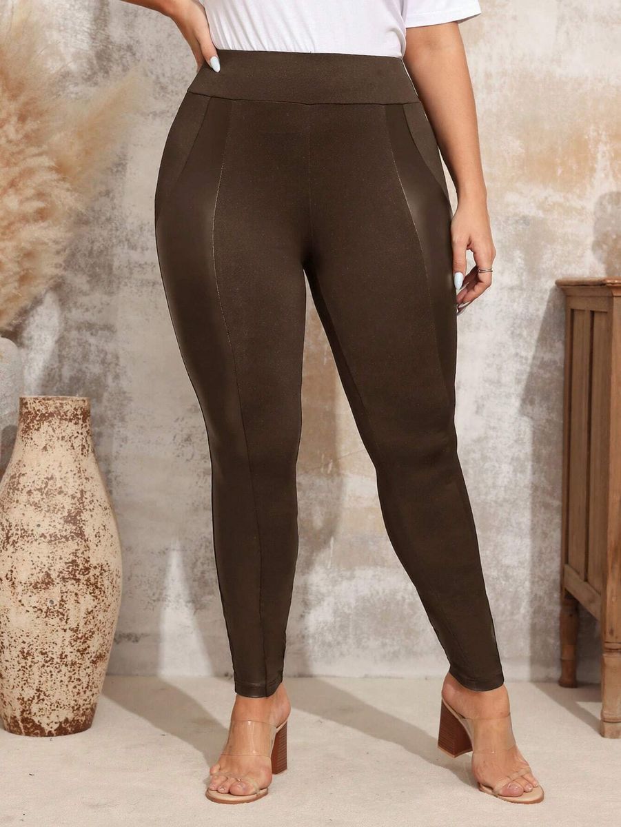 Brūni legingi ar mākslīgās ādas ielaidumiem, lielie izmēri i-veikalā jandase.lv