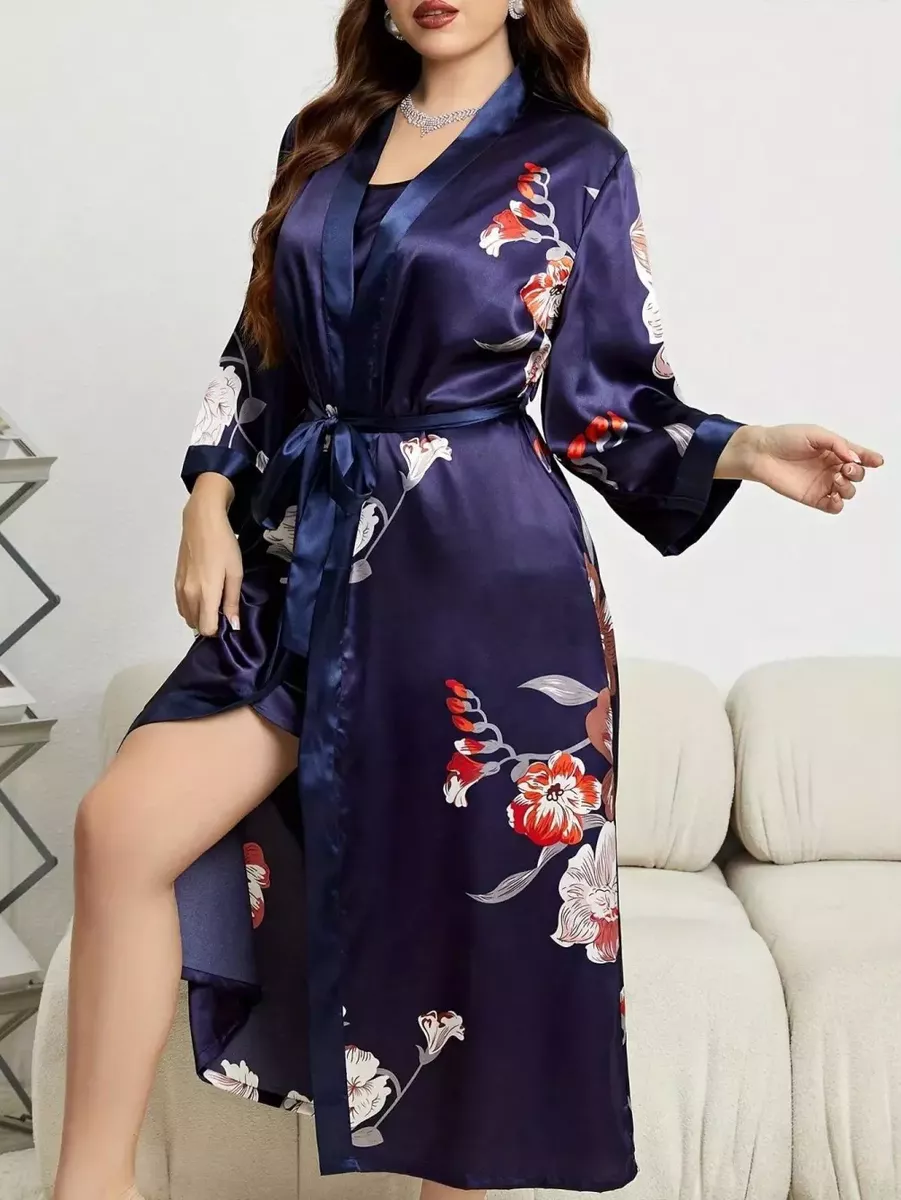 Tumši violets satīna halāts, lielie izmēri i-veikalā jandase.lv