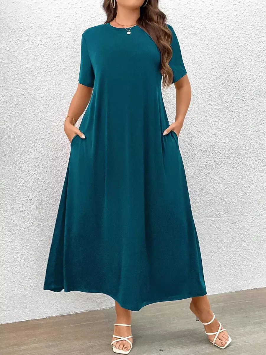 Jūraszaļa kleita ar kabatām sānos (24.07.), lielie izmēri i-veikalā jandase.lv