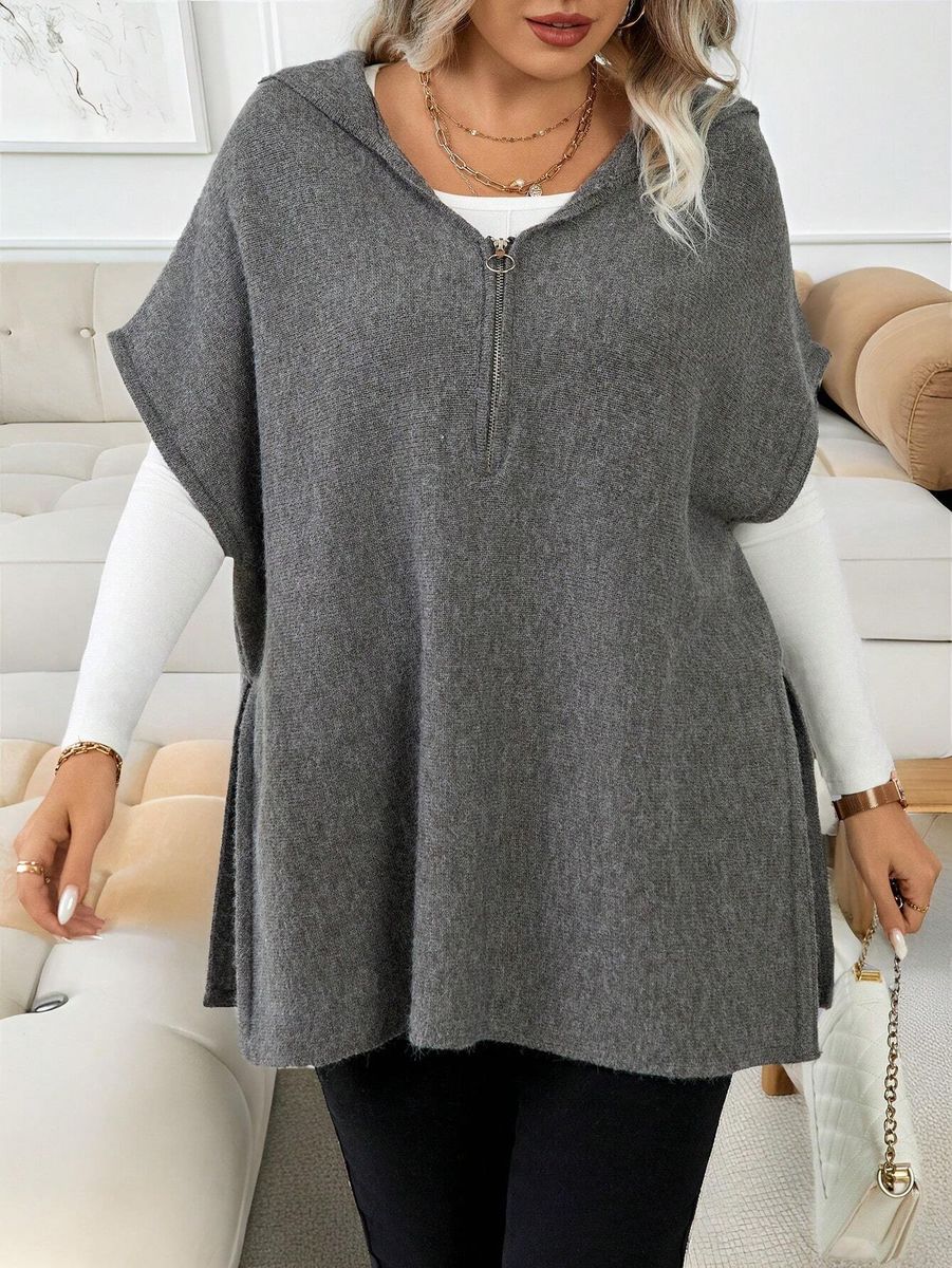 Adīte veste ar kapuci, lielie izmēri i-veikalā jandase.lv