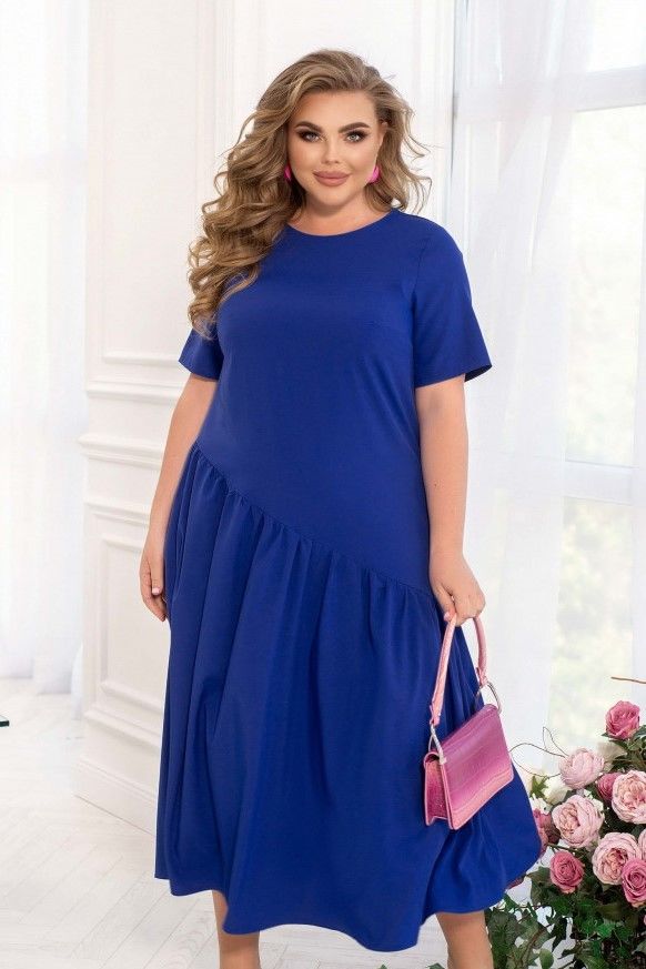 Rudzupuķu zila garā kleita, lielie izmēri i-veikalā jandase.lv