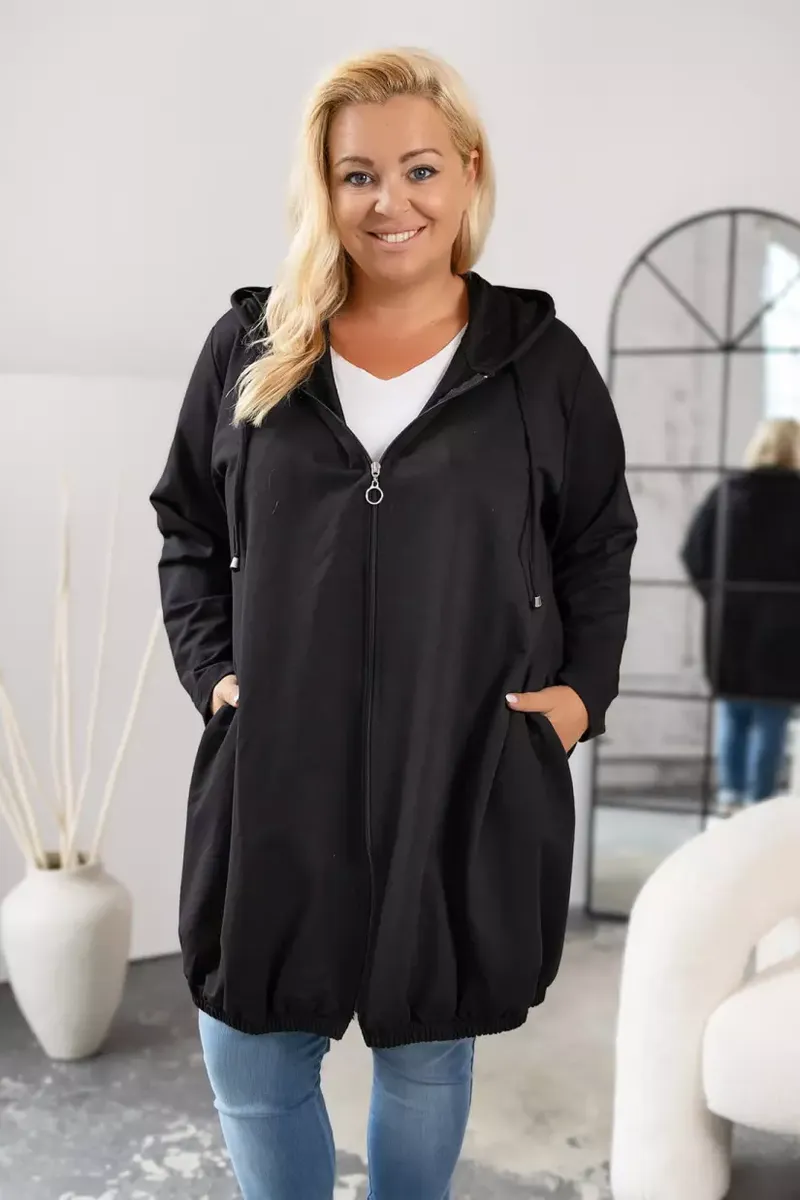 Melna kokvilnas jaka ar kapuci, lielie izmēri i-veikalā jandase.lv