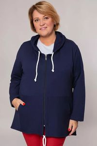 Tumši zila jaka ar kapuci - lielie izmēri sievietēm