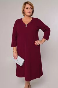 Ķiršu krāsas kleita ar piespraudi - lielie izmēri sievietēm