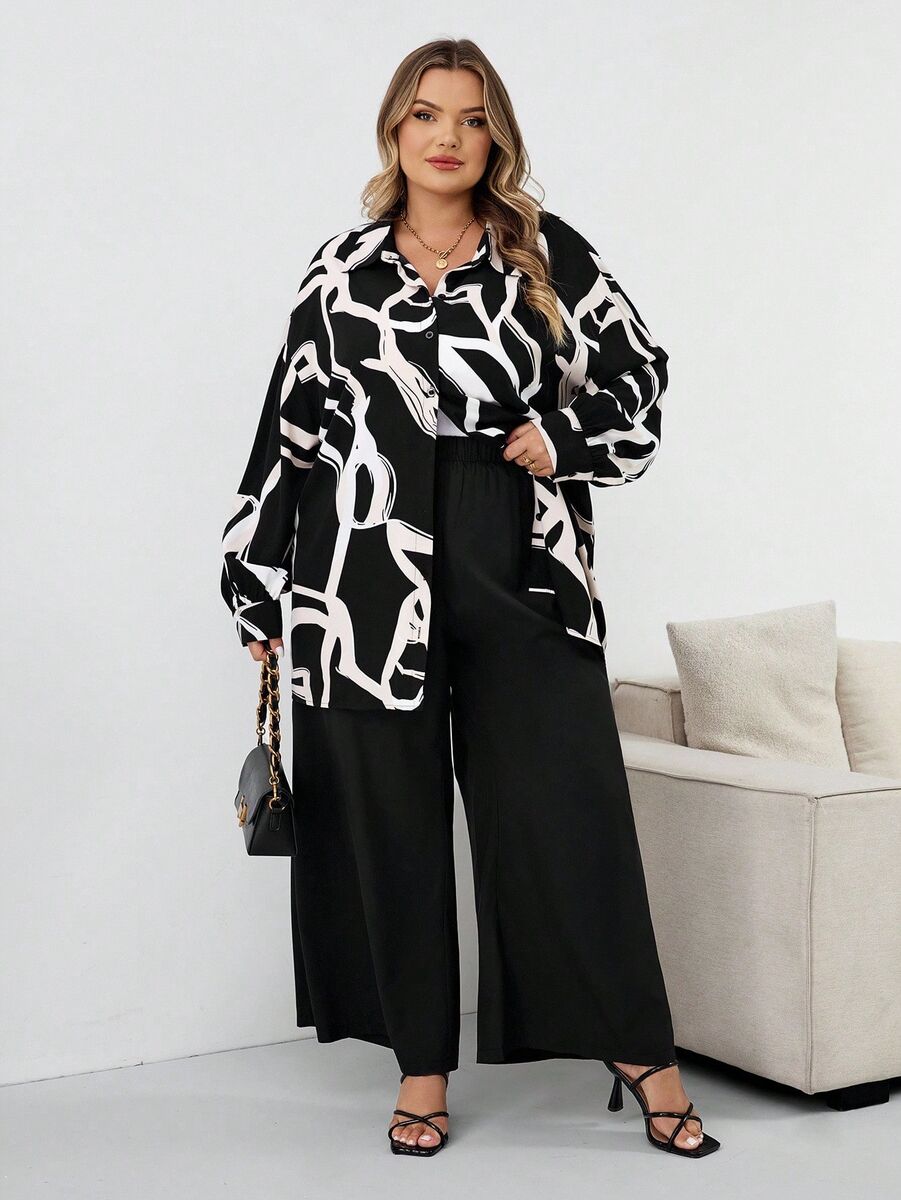 Kostīms ar melnbaltu augšu, lielie izmēri i-veikalā jandase.lv