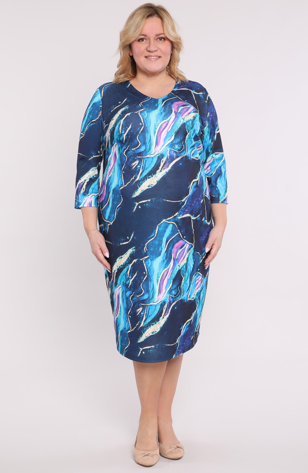 Zila kleita ar marmora rakstu, lielie izmēri i-veikalā jandase.lv