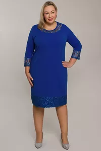 Rudzupuķu zila kleita ar mežģīni - lielie izmēri sievietēm