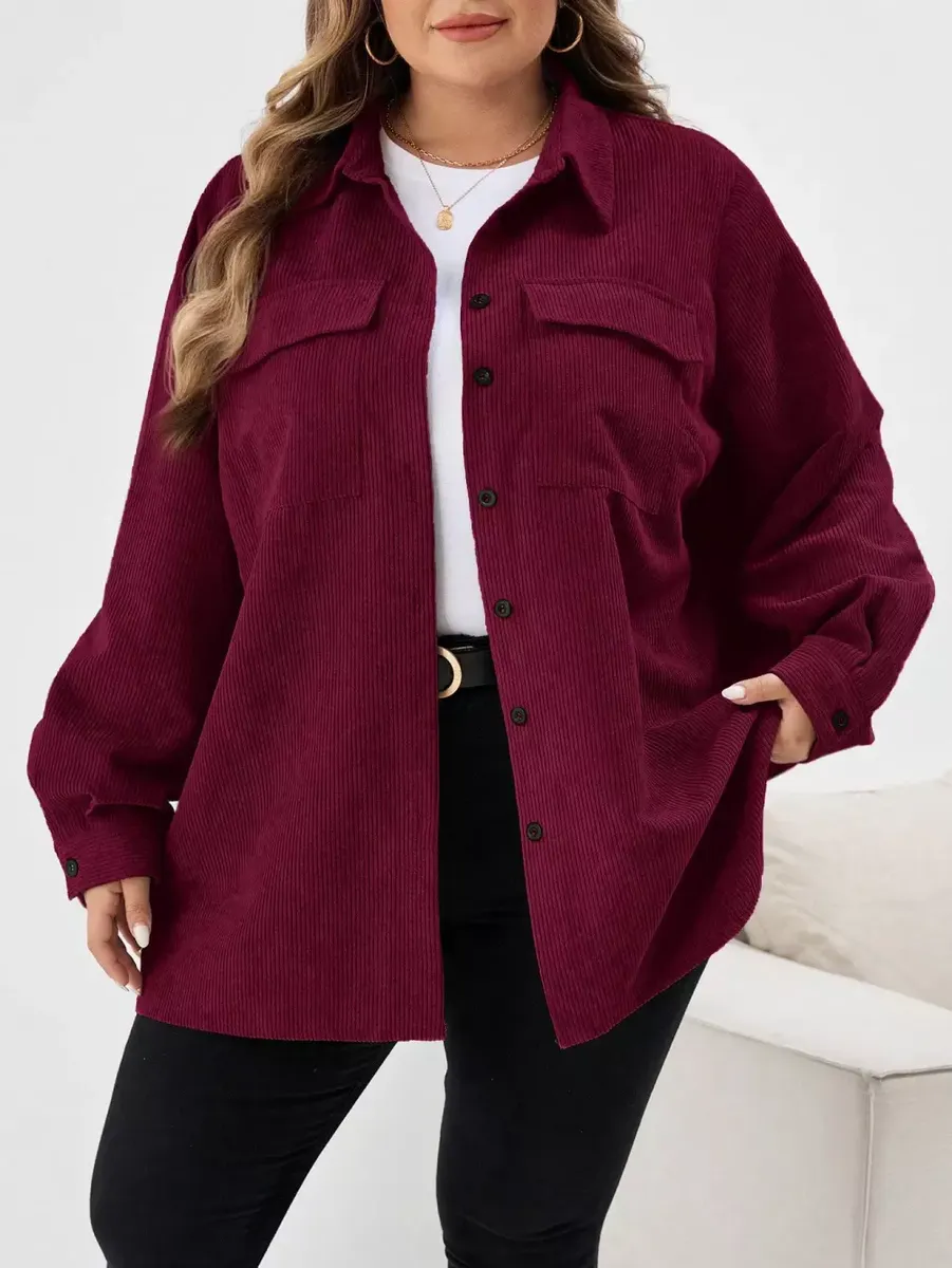 Bordo velveta krekls ar kabatām, lielie izmēri i-veikalā jandase.lv