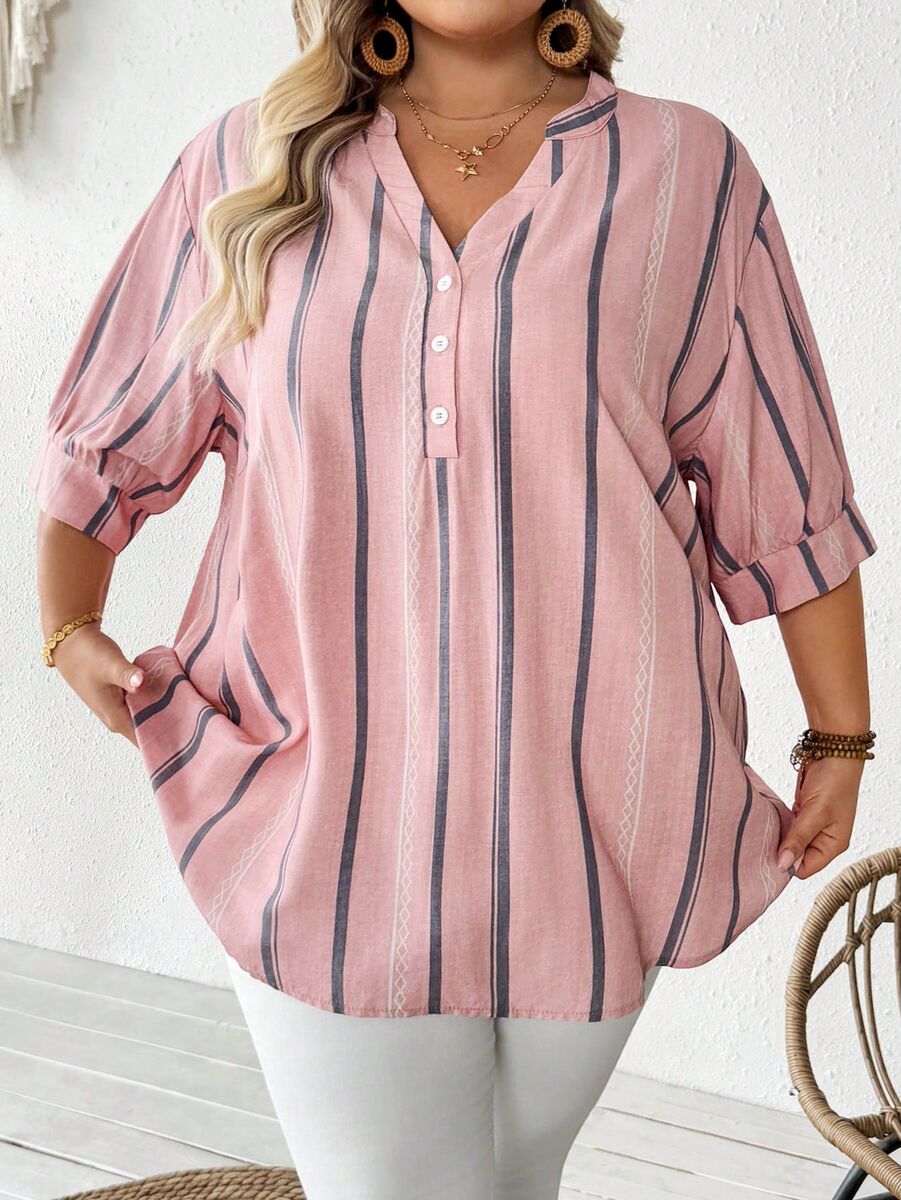 Rozā blūze ar svītrām, lielie izmēri i-veikalā jandase.lv