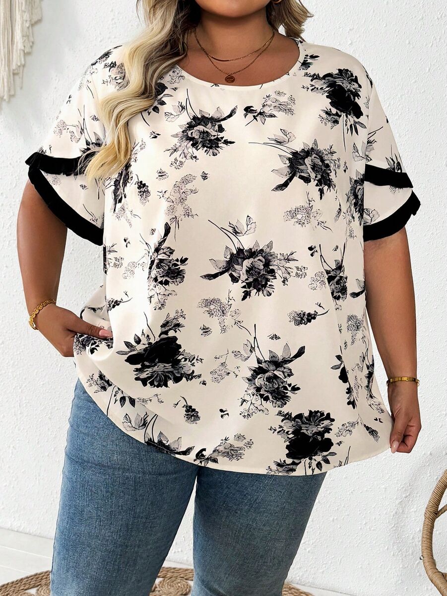 Balts topiņš ar melniem ziediem, lielie izmēri i-veikalā jandase.lv