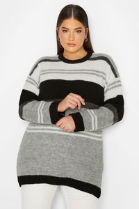 Stilīgs sieviešu džemperis ar pelēkām strīpām