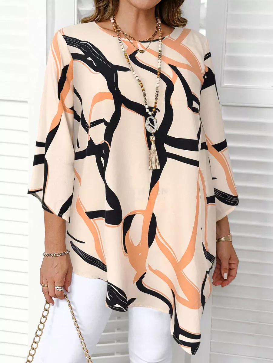 Gaiša tunika ar rakstu, lielie izmēri i-veikalā jandase.lv