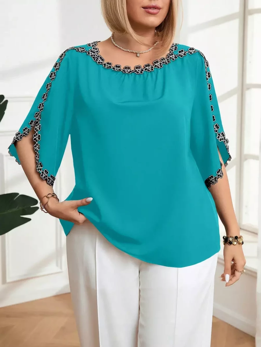 Tirkīzkrāsas sieviešu blūze, lielie izmēri i-veikalā jandase.lv