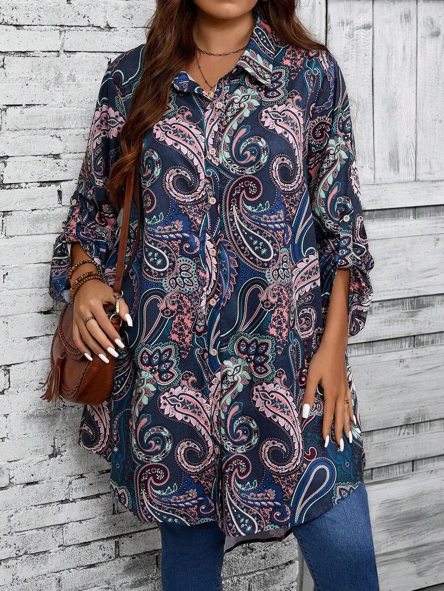 Krāsaina blūze ar atlokāmām piedurknēm, lielie izmēri i-veikalā jandase.lv