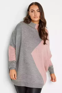 Pelēks un rozā sieviešu džemperis - lielie izmēri sievietēm