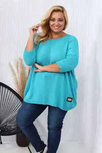 Tirkīzzils sieviešu džemperis - lielie izmēri sievietēm