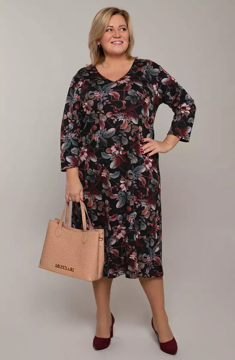 Tumša kleita ar ziedu rakstu (DZXX), lielie izmēri i-veikalā jandase.lv