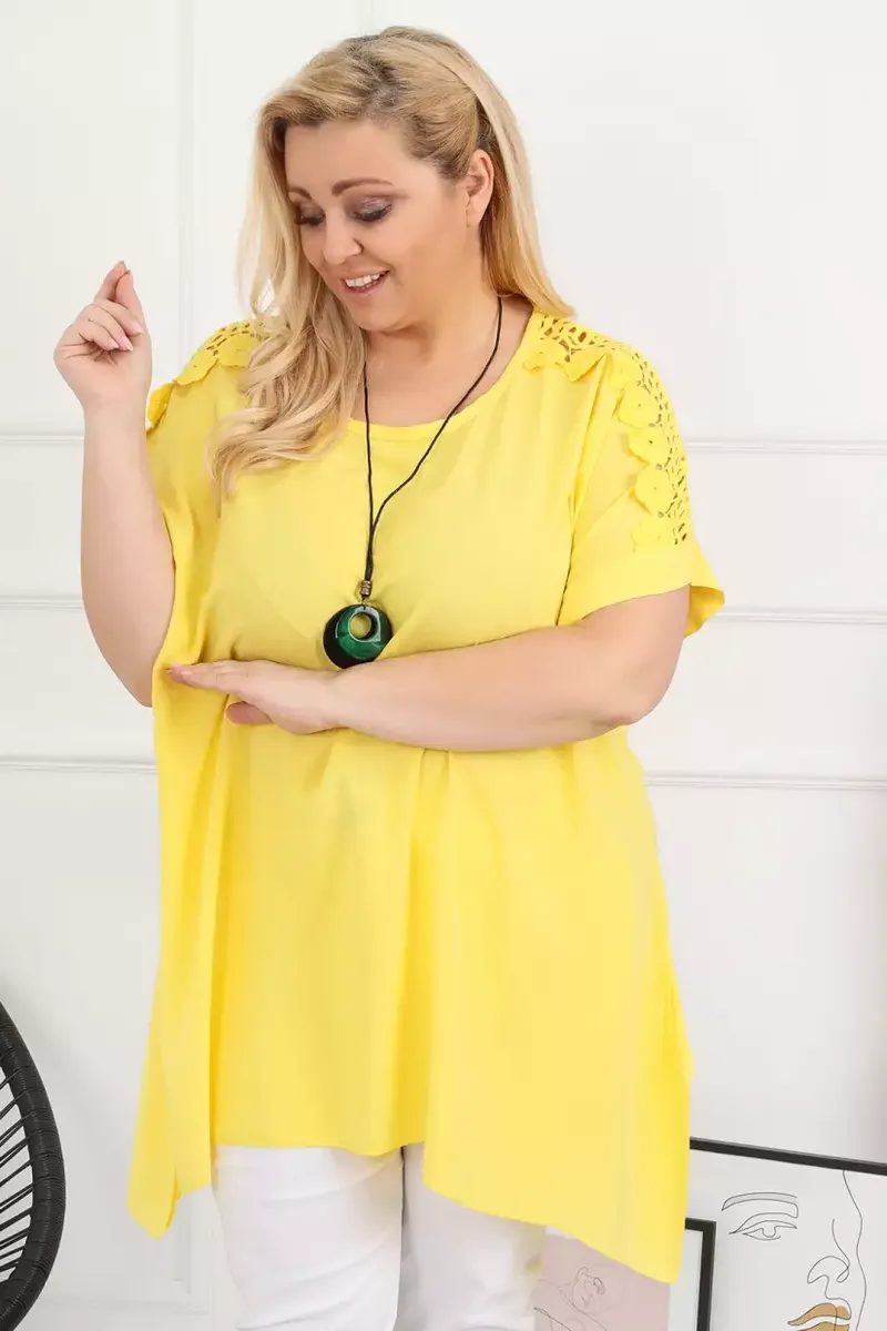 Dzeltena tunika ar mežģīni, lielie izmēri i-veikalā jandase.lv