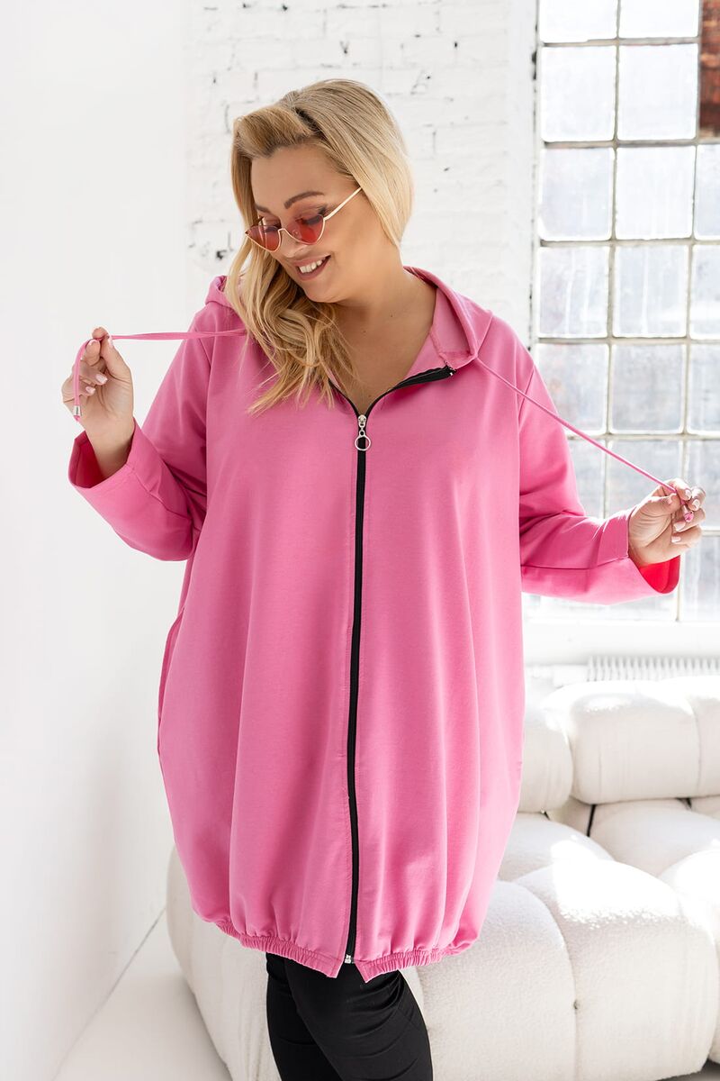 Rozā kokvilnas jaka ar kapuci, lielie izmēri i-veikalā jandase.lv