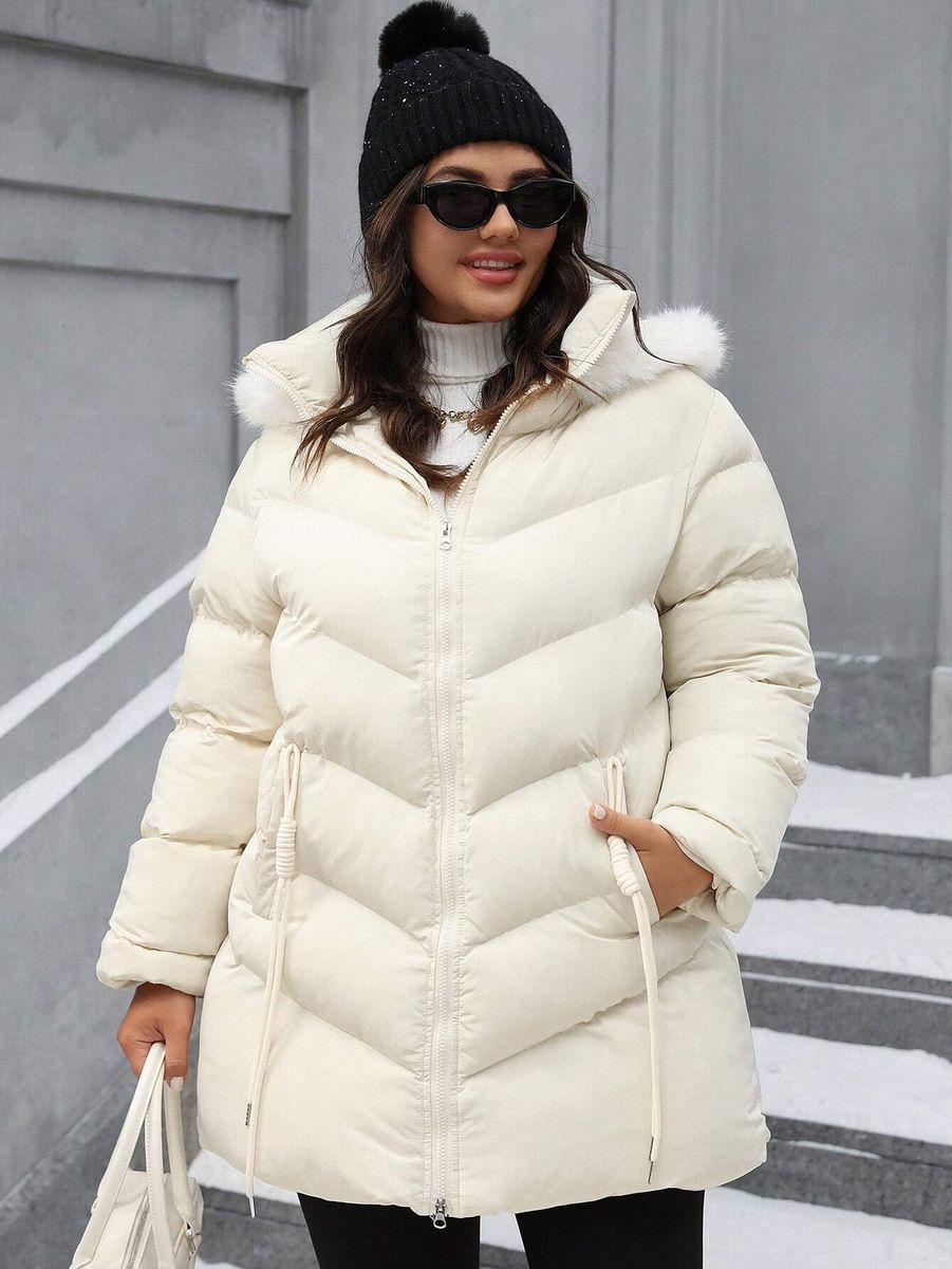 Ļoti silta ziemas virsjaka baltā krāsā, lielie izmēri i-veikalā jandase.lv