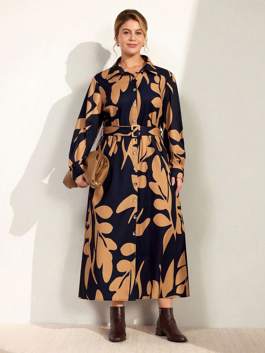 Melna kleita ar brūnām lapām, lielie izmēri i-veikalā jandase.lv