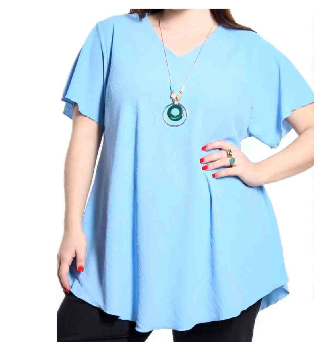 Gaiši zila tunika ar kaklarotu, lielie izmēri i-veikalā jandase.lv