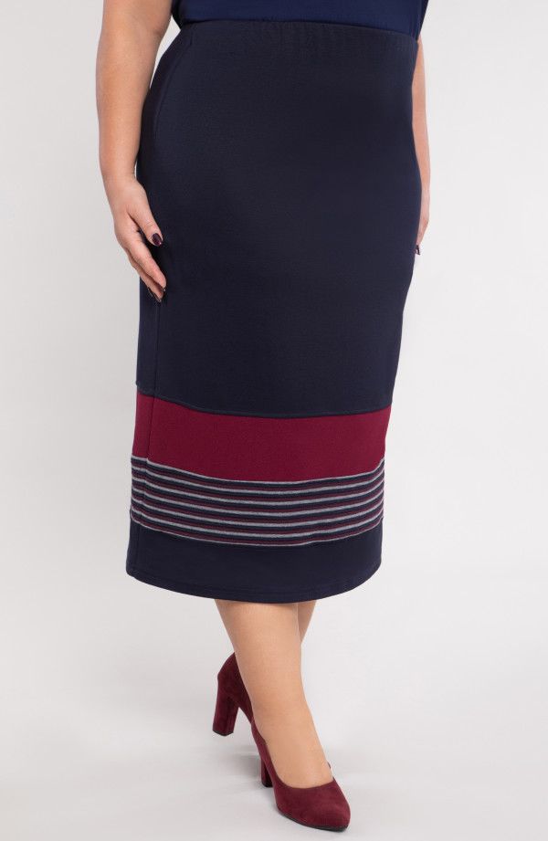 Tumši zili svārki ar bordo svītrām, lielie izmēri i-veikalā jandase.lv