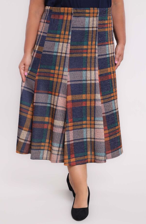 Tumši zili svārki ar rūtiņām, lielie izmēri i-veikalā jandase.lv